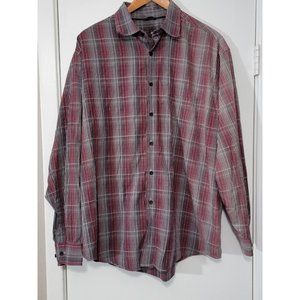 RTV Mens red black plaid Long Sleeve Button Up Shirt‎ XL Cotton Collar